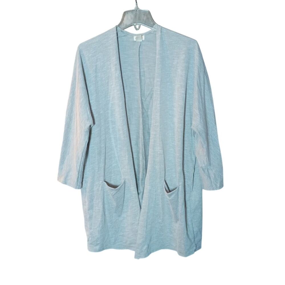 Donni. Women One Size Fits Most Gray White Pin Stripe Lagenlook Cardigan Sweater - Picture 1 of 5